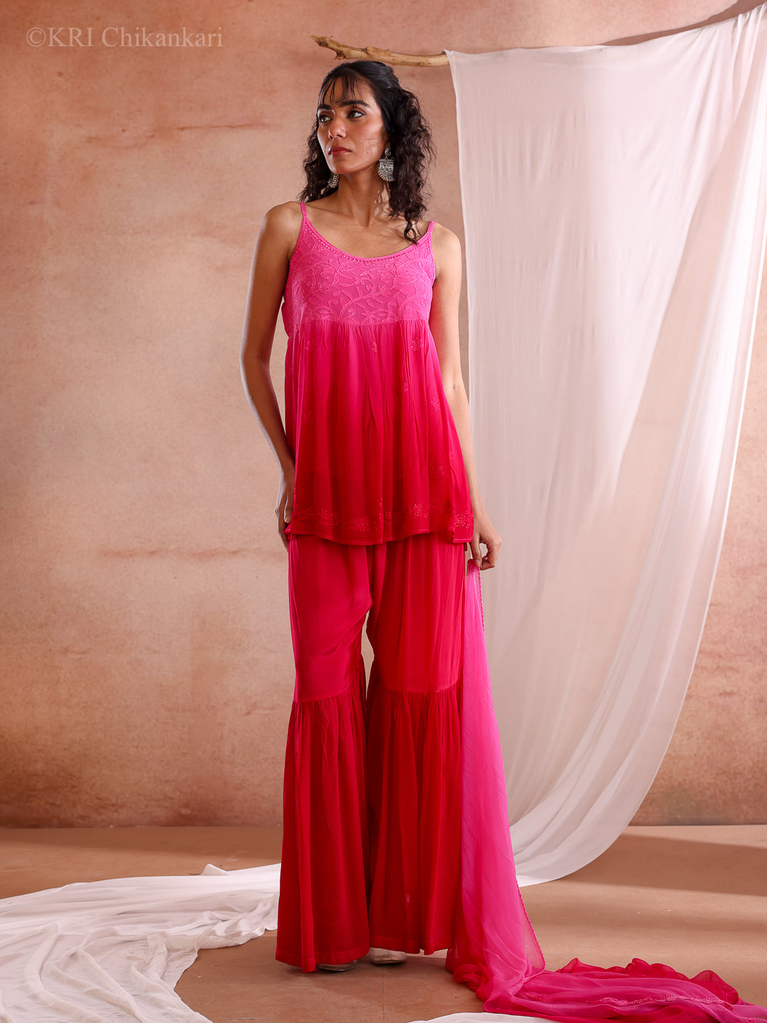 ZIVA CHIKANKARI PINK GEORGETTE CAMI TOP