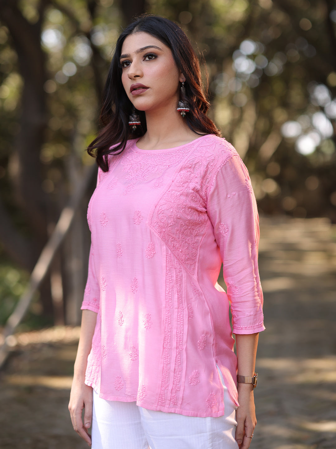 CHANDNI Chikankari Muslin Pink Top | KRI Chikankari – KRI CHIKANKARI