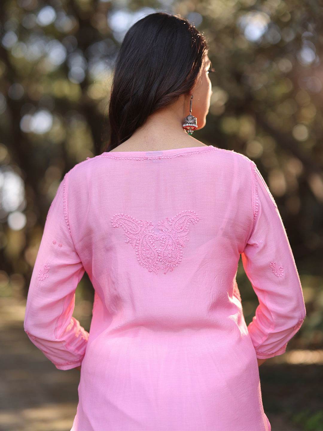 CHANDNI Chikankari Muslin Pink Top - KRI CHIKANKARI