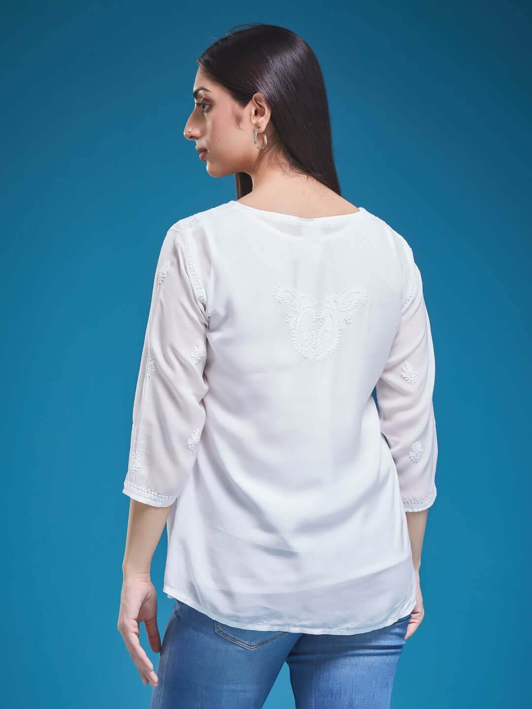CHANDNI Chikankari Muslin White Top - KRI CHIKANKARI