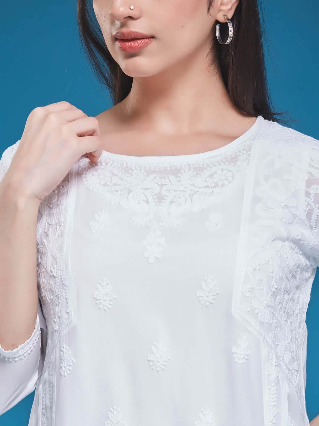 CHANDNI Chikankari Muslin White Top - KRI CHIKANKARI