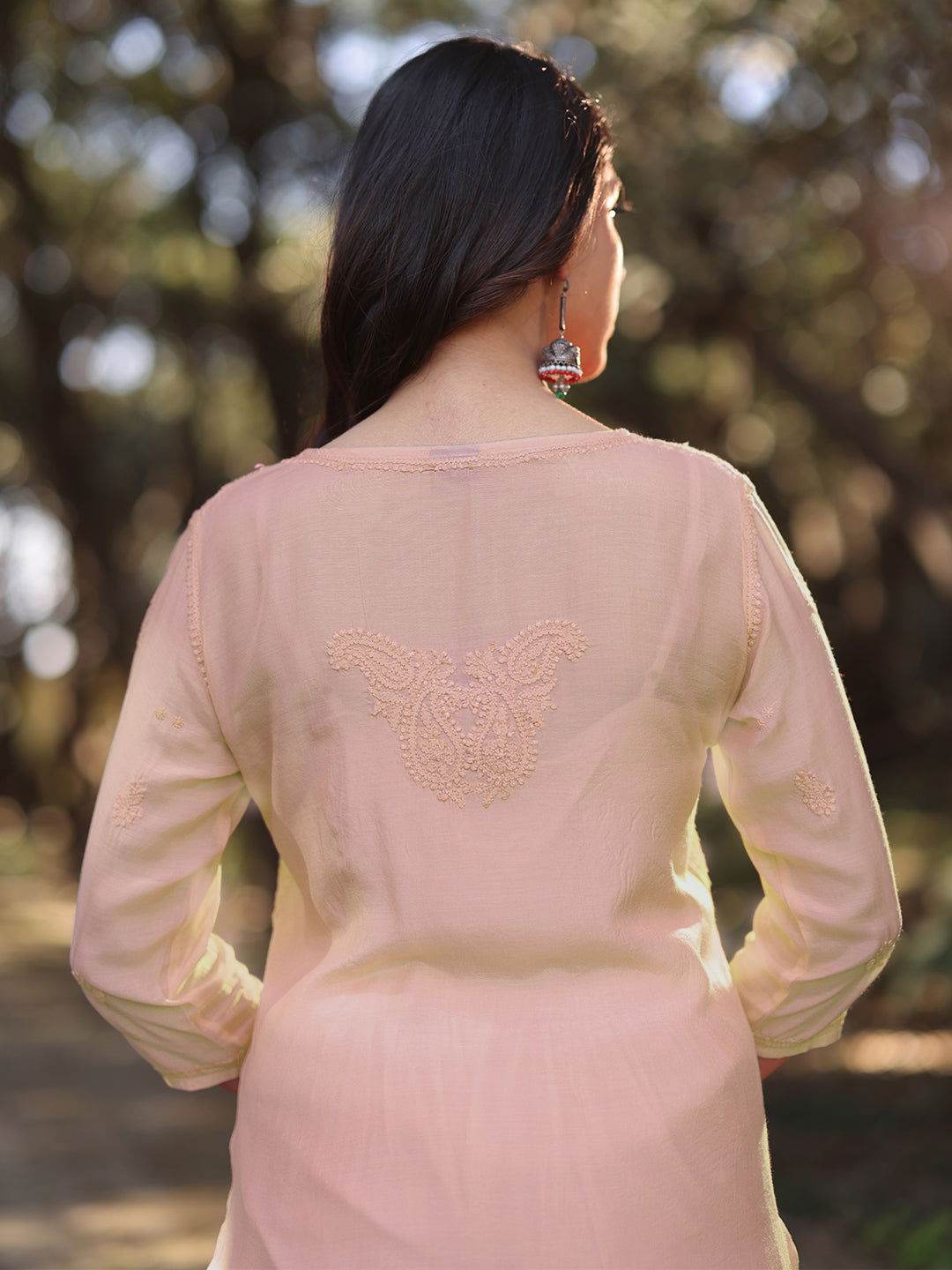 CHANDNI Chikankari Muslin Beige Top - KRI CHIKANKARI