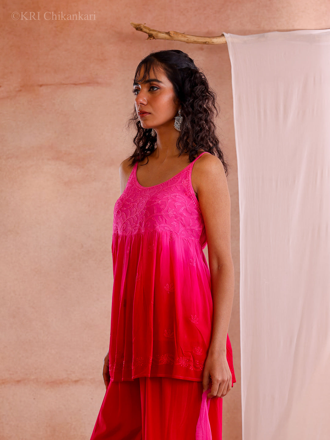 ZIVA CHIKANKARI PINK GEORGETTE CAMI TOP