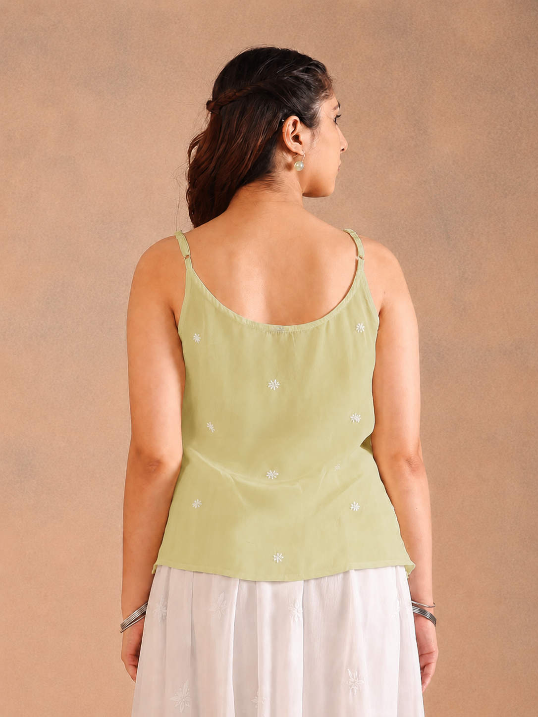 VEHA CHIKANKARI GREEN CREPE TOP
