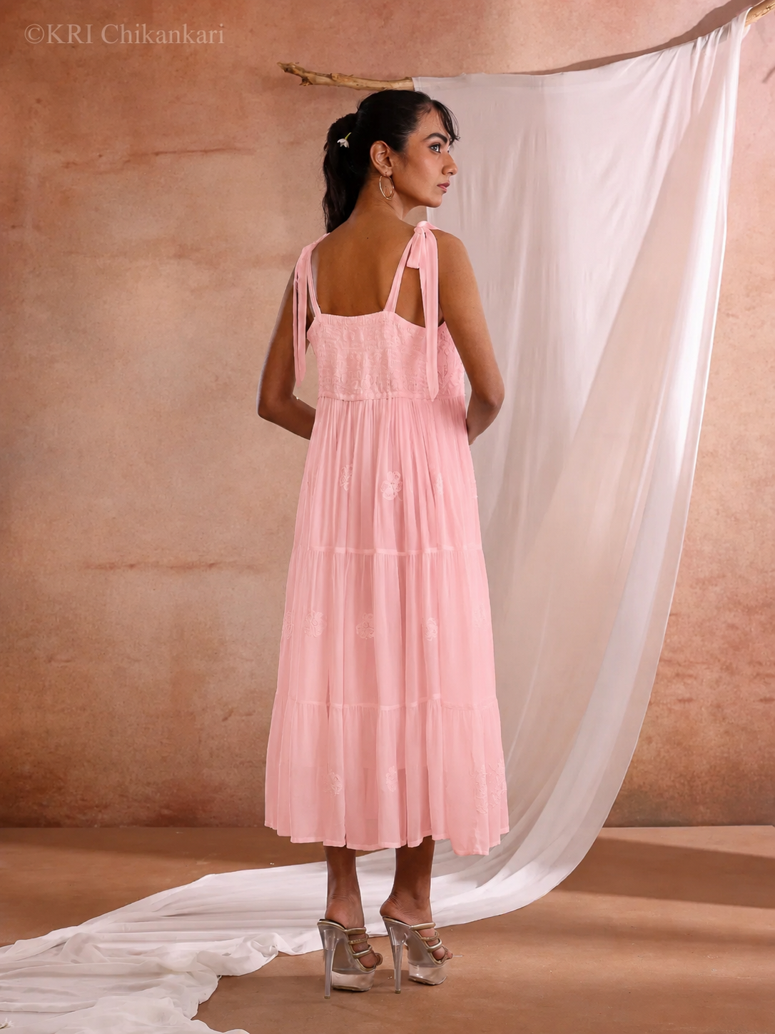KIARA CHIKANKARI PINK GEORGETTE DRESS