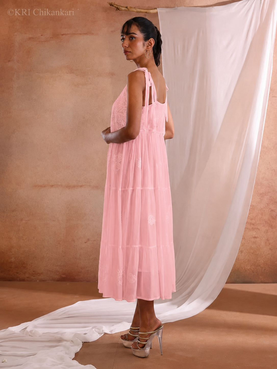 KIARA CHIKANKARI PINK GEORGETTE DRESS