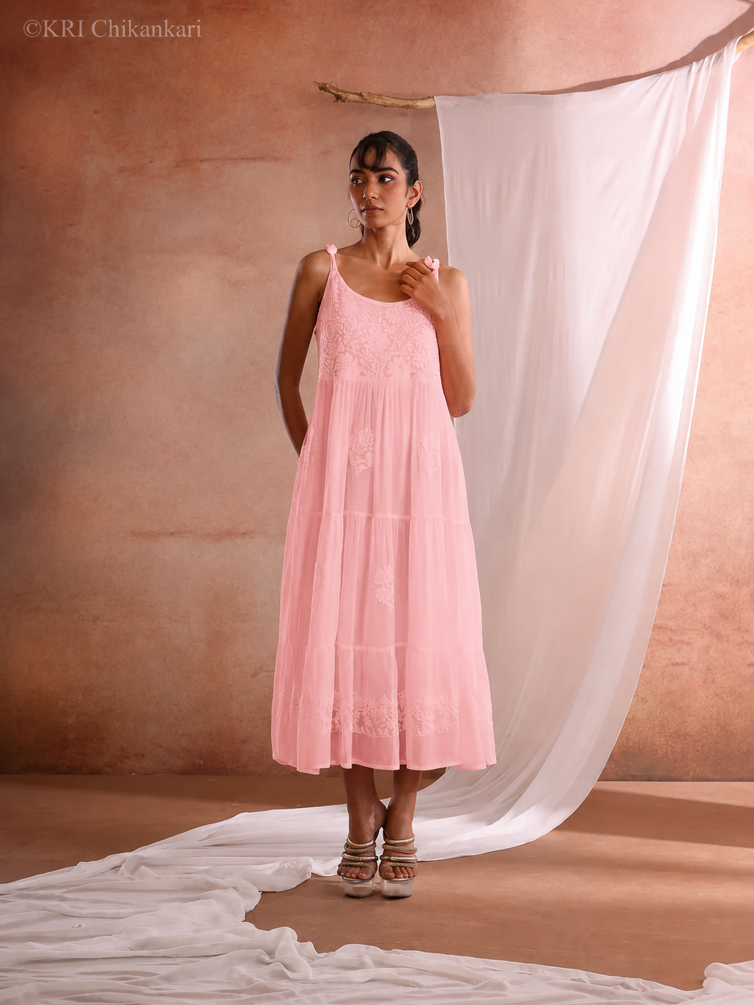 KIARA CHIKANKARI PINK GEORGETTE DRESS