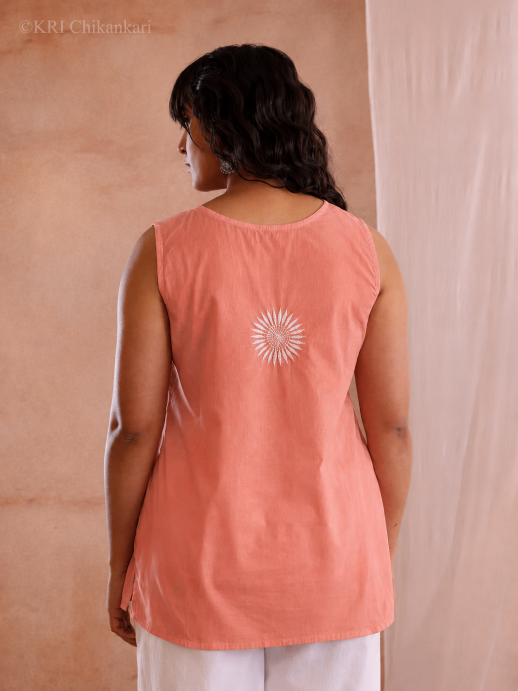 MALA CHIKANKARI PEACH COTTON TOP