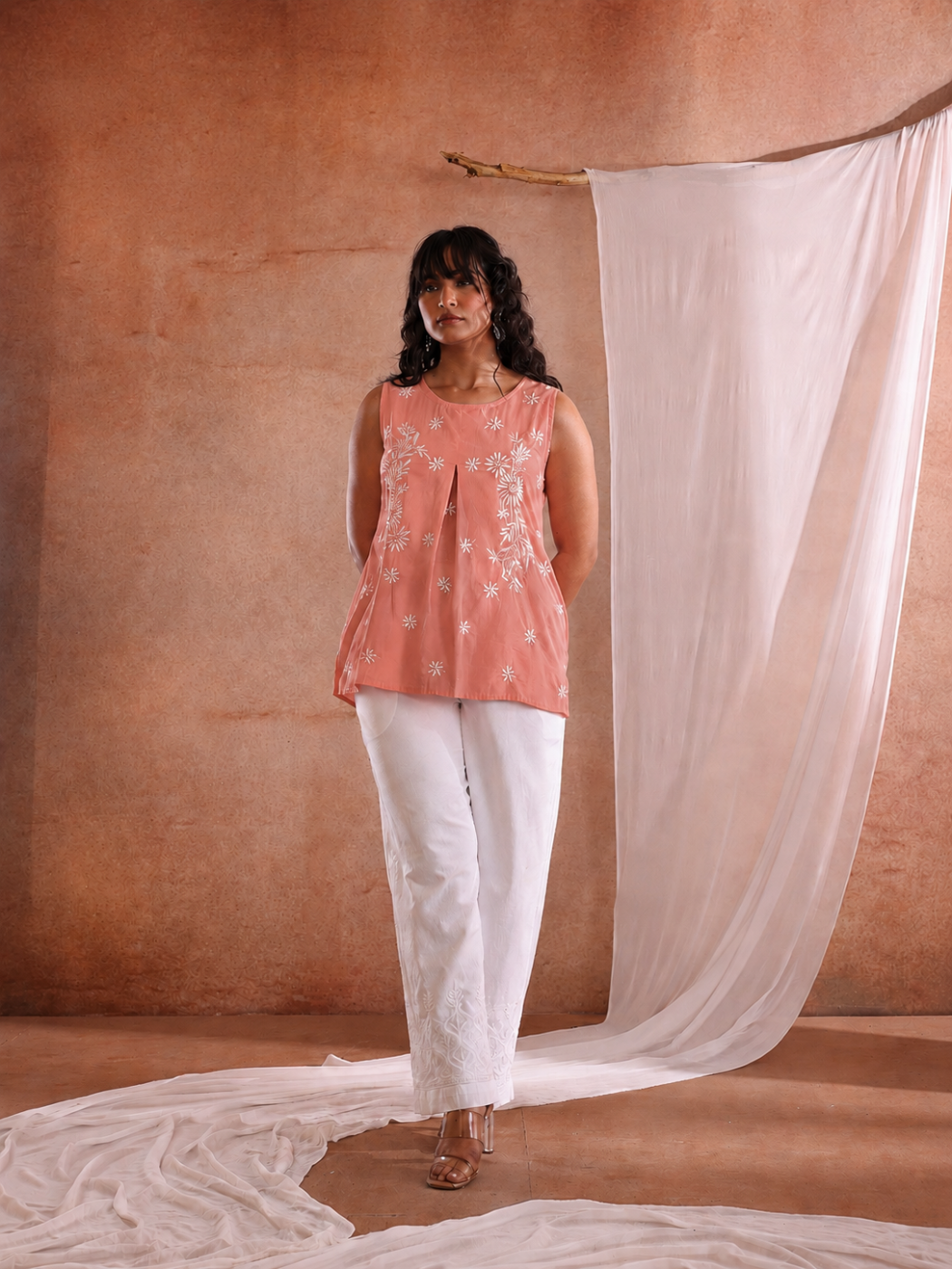 MALA CHIKANKARI PEACH COTTON TOP