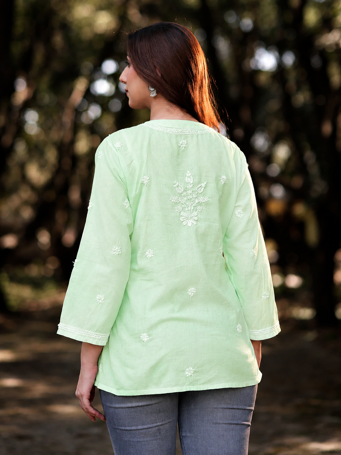 ZOYA Chikankari Cotton Mul Mint Green Top