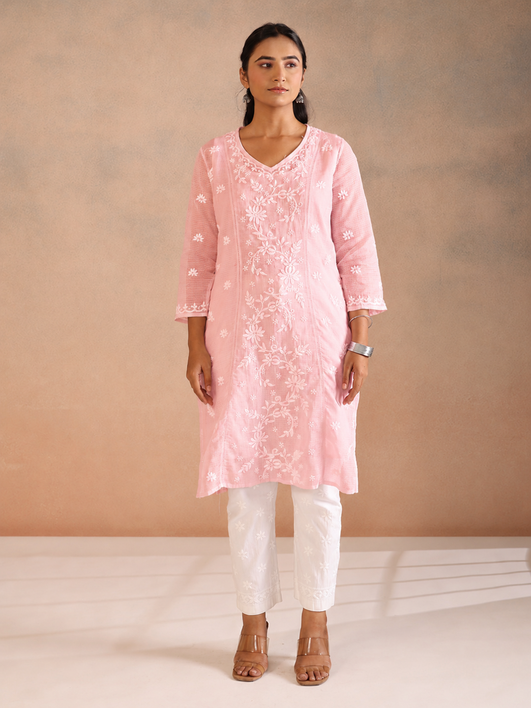 SIRAA CHIKANKARI PINK KOTA KURTA