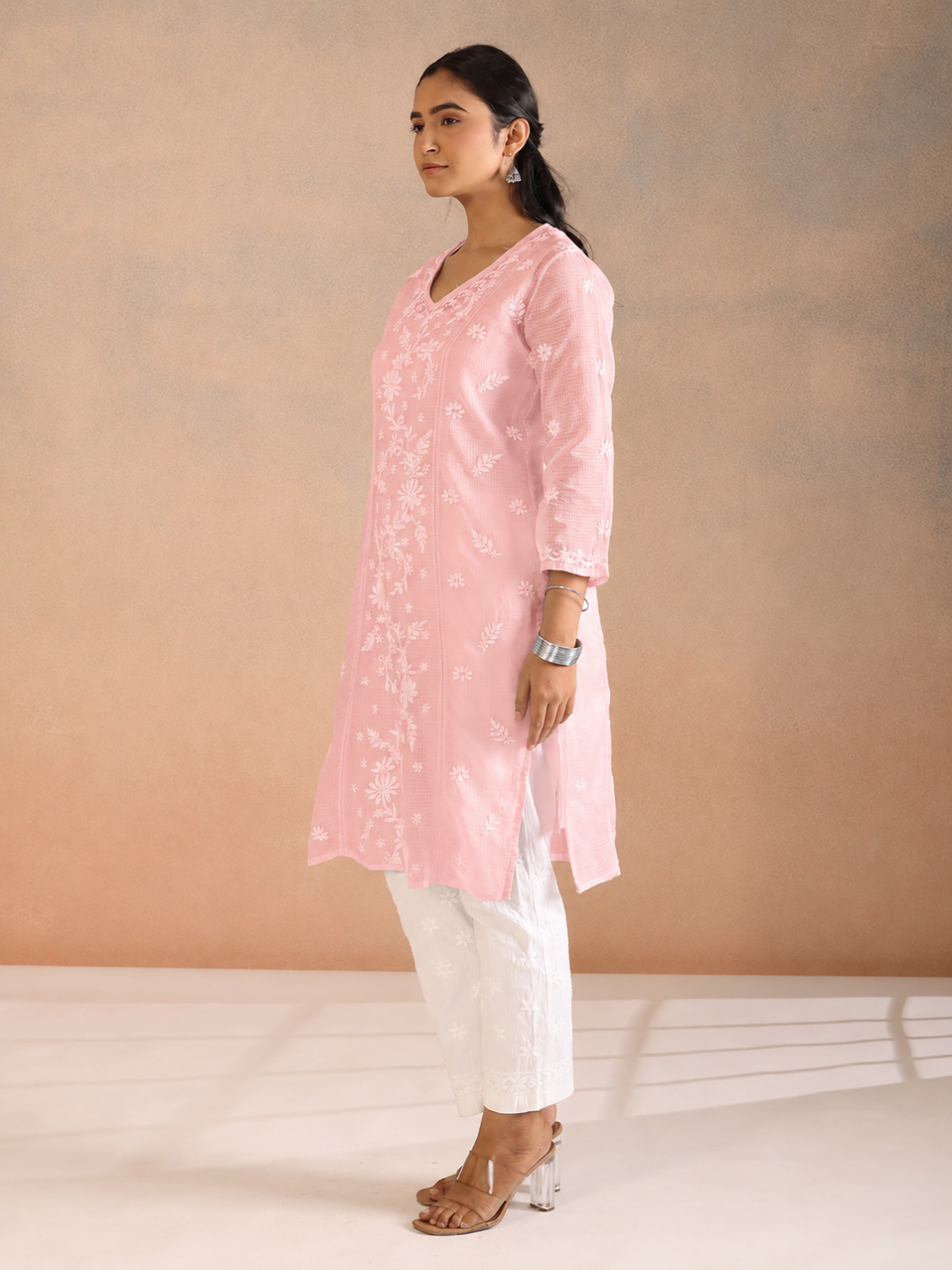 SIRAA CHIKANKARI PINK KOTA KURTA