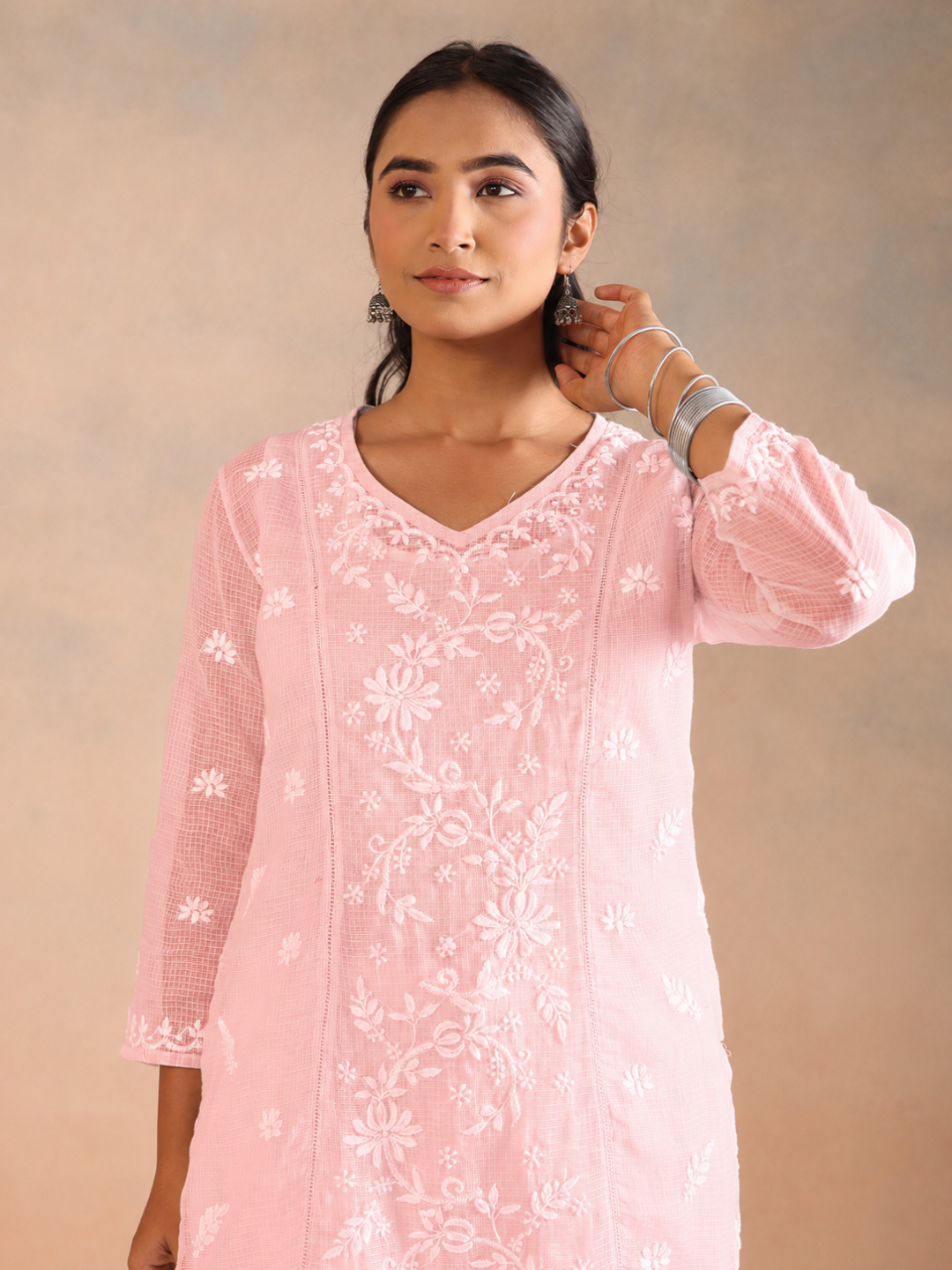 SIRAA CHIKANKARI PINK KOTA KURTA