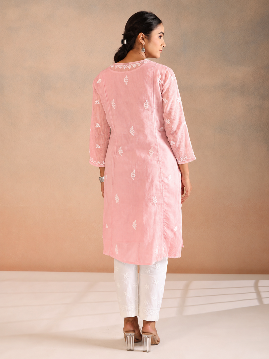 SIRAA CHIKANKARI PINK KOTA KURTA