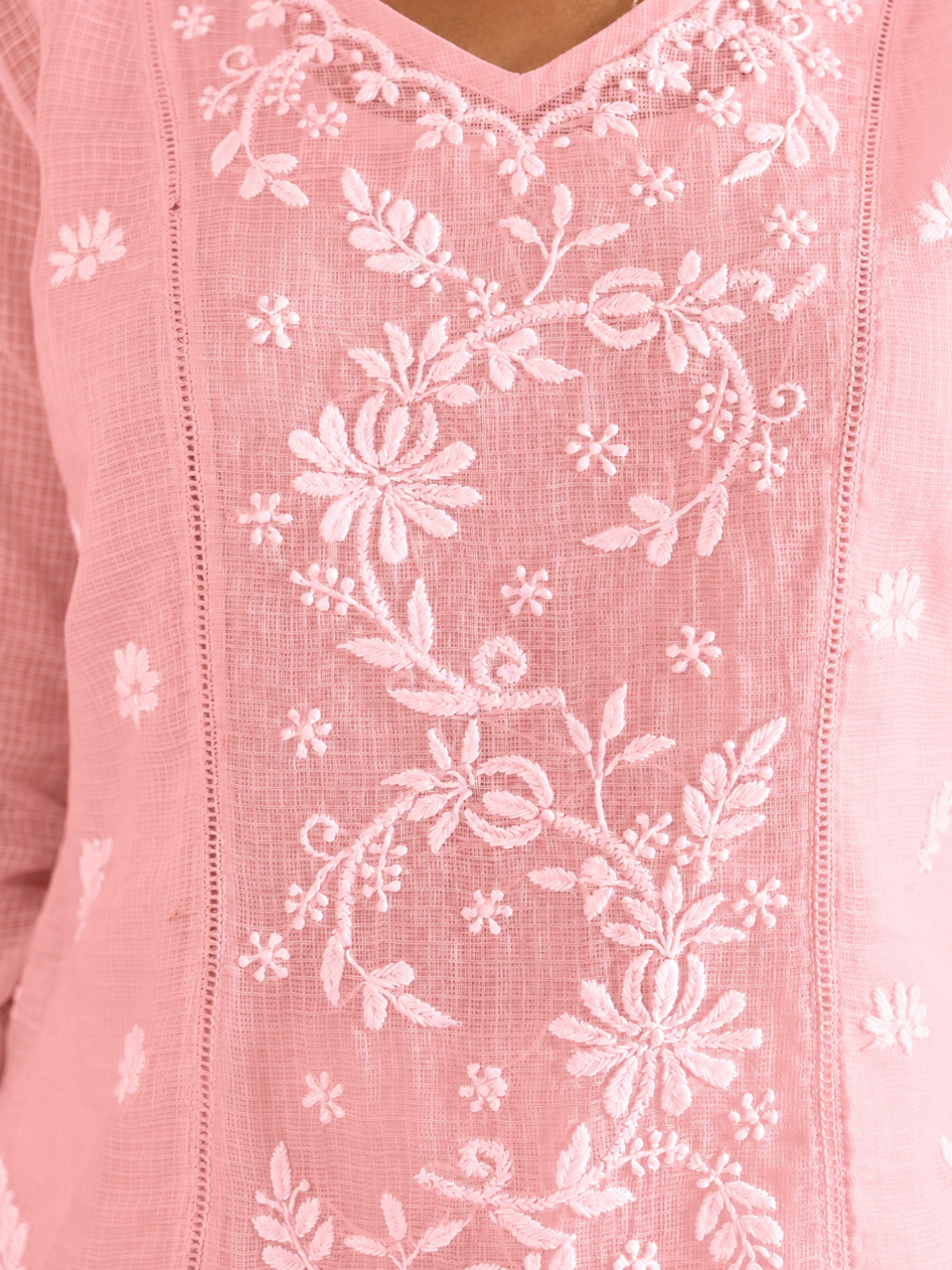 SIRAA CHIKANKARI PINK KOTA KURTA