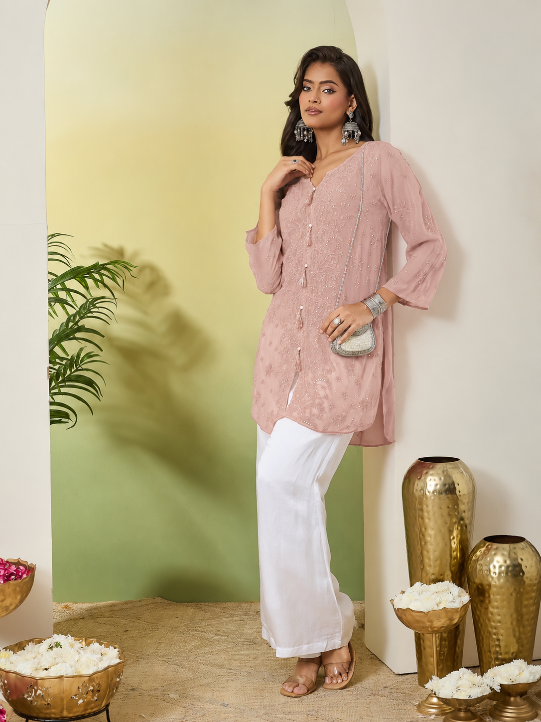 JUHI CHIKANKARI GEORGETTE ALMOND  TOP