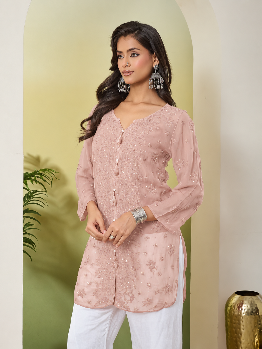JUHI CHIKANKARI GEORGETTE ALMOND  TOP