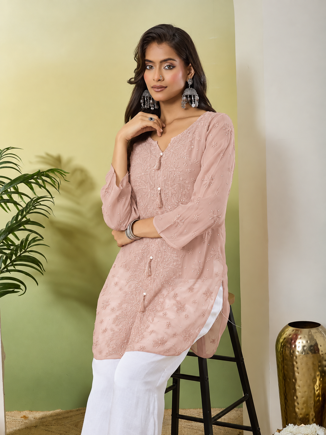 JUHI CHIKANKARI GEORGETTE ALMOND  TOP