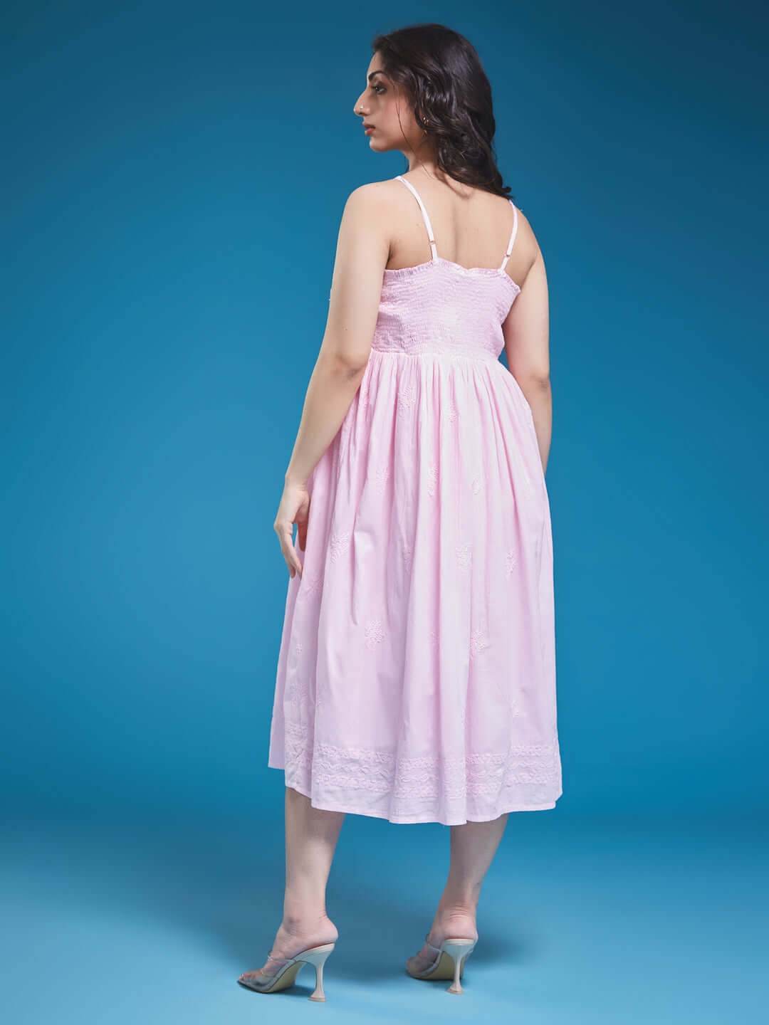 DILBARA Chikankari Cotton Baby Pink Dress - KRI CHIKANKARI