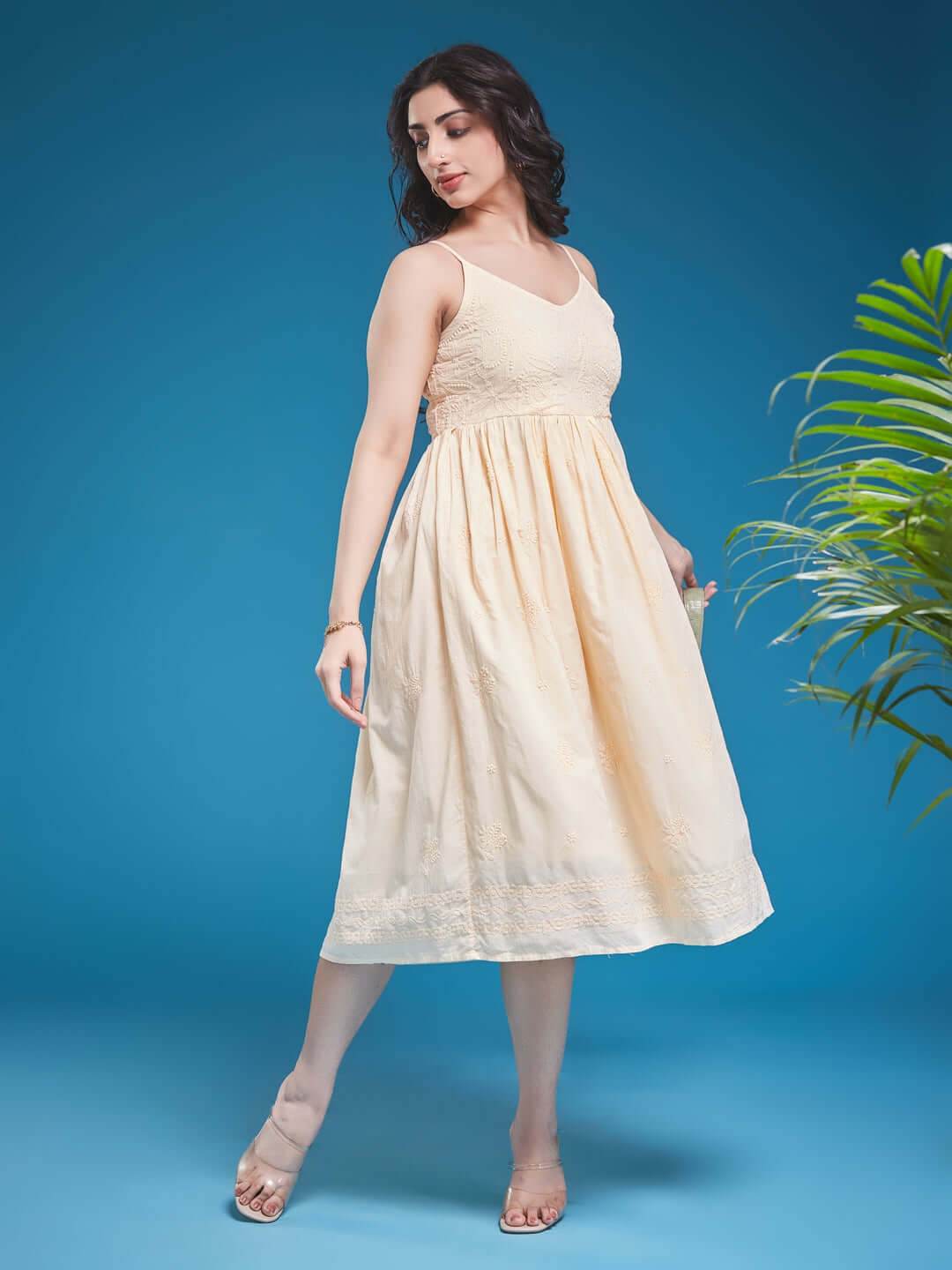 DILBARA Chikankari Cotton Butter Yellow Dress - KRI CHIKANKARI