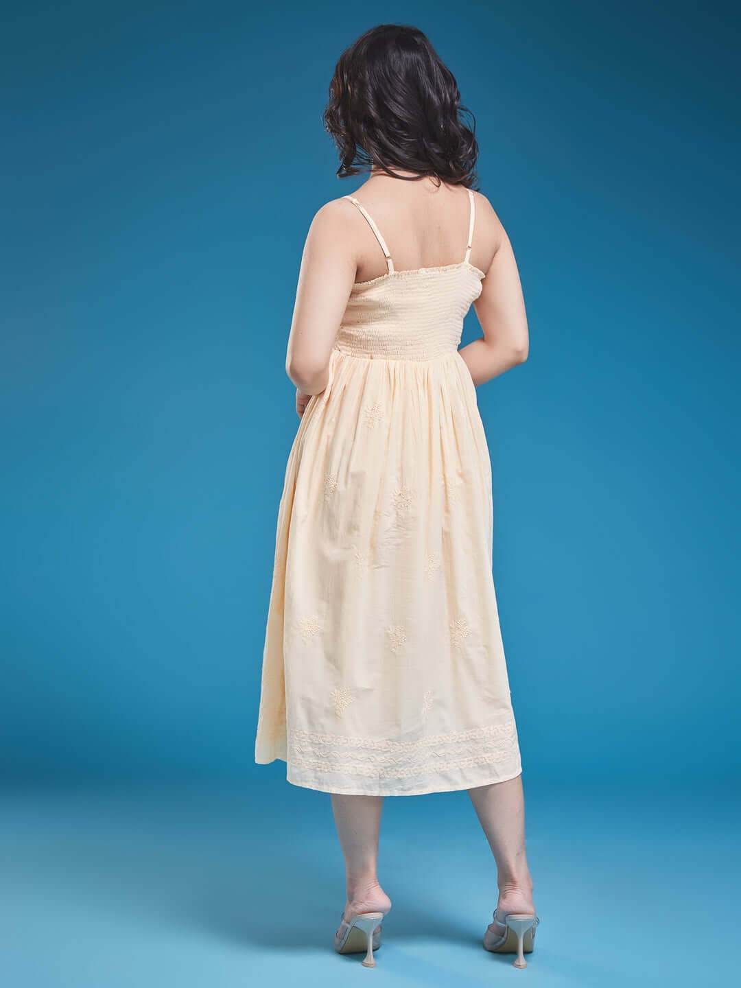 DILBARA Chikankari Cotton Butter Yellow Dress - KRI CHIKANKARI