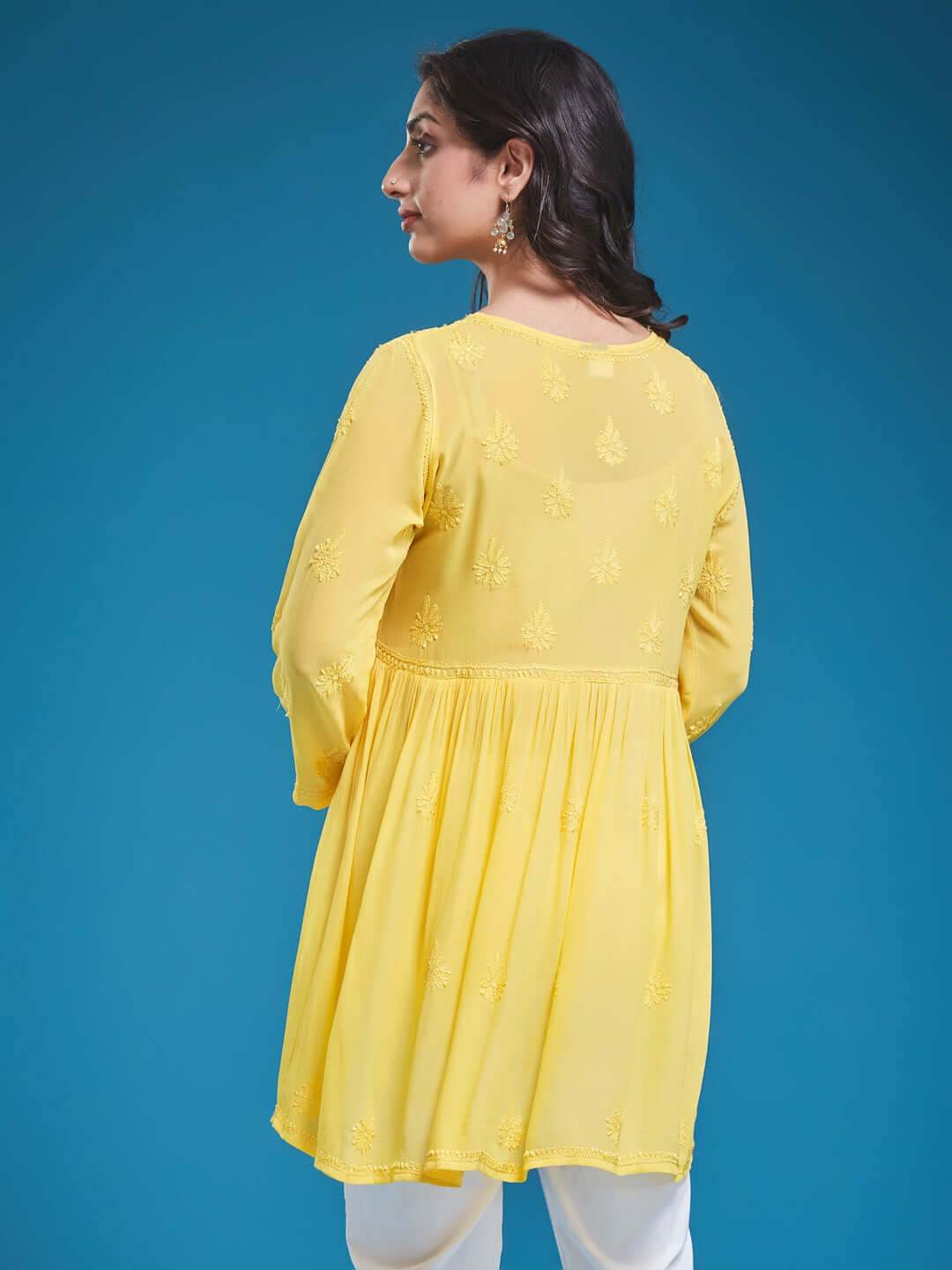 DILKUSHA Chikankari Georgette Mango Yellow Top - KRI CHIKANKARI