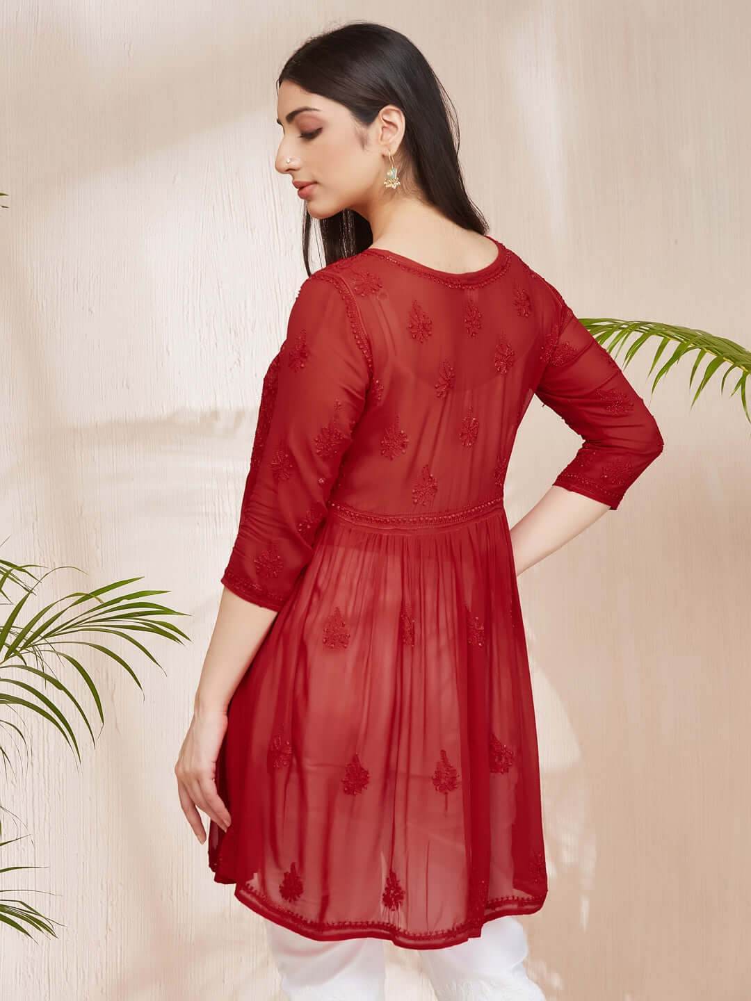 DILKUSHA Chikankari Georgette Red Top - KRI CHIKANKARI