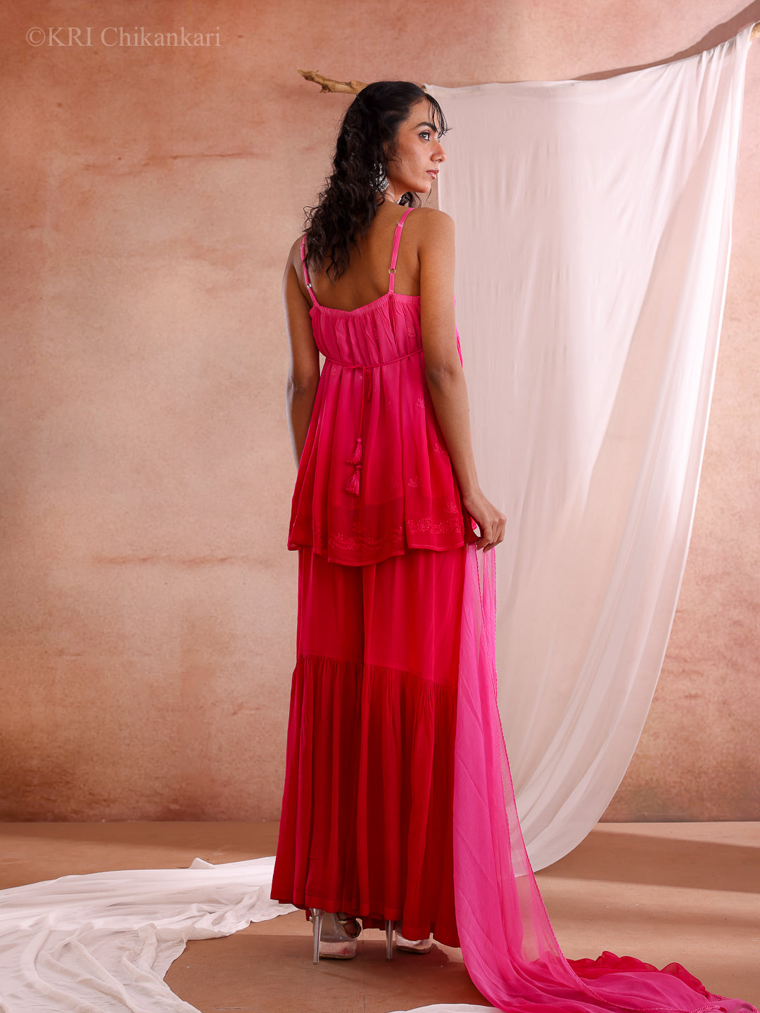 ZIVA CHIKANKARI PINK GEORGETTE CAMI TOP