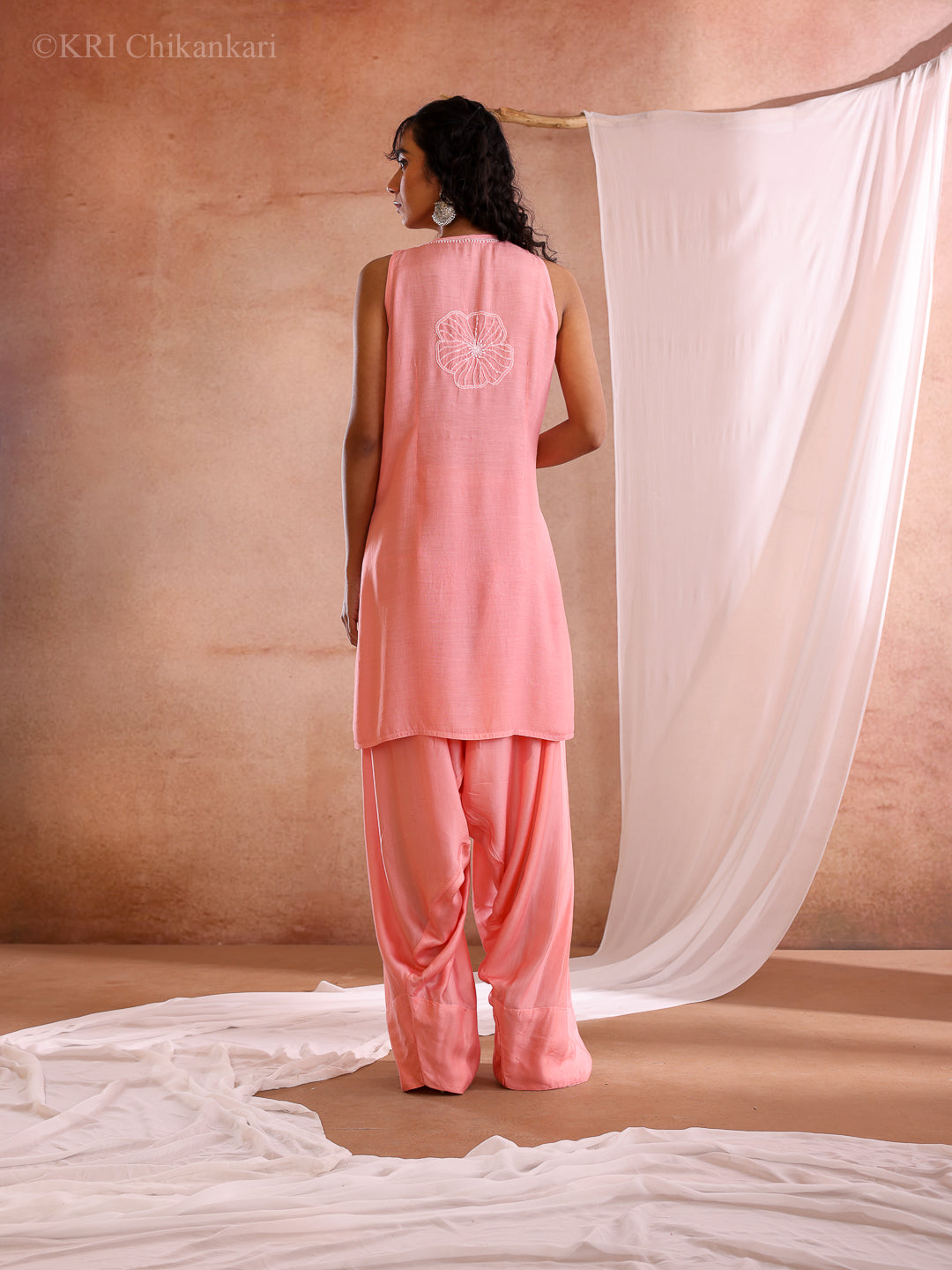 FARSHI CHIKANKARI PEACH MUSLIN KURTA