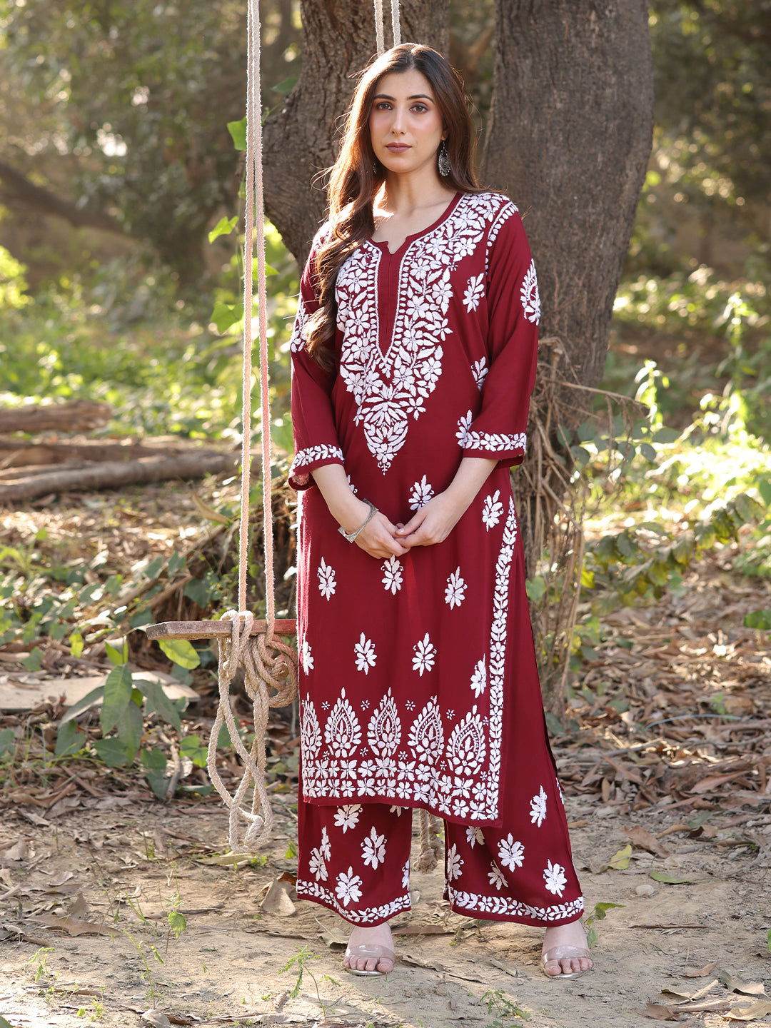 EHSAAS Chikankari Modal Co-ord Set - KRI CHIKANKARI