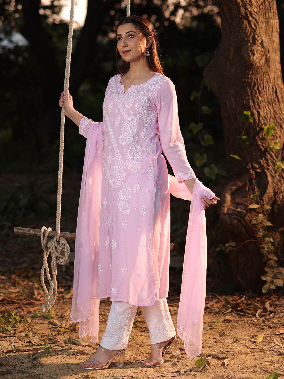 ERMINA Chikankari Modal Kurta - KRI CHIKANKARI