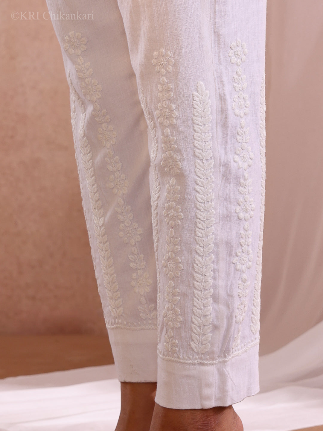ZOLA CHIKANKARI WHITE COTTON PANTS