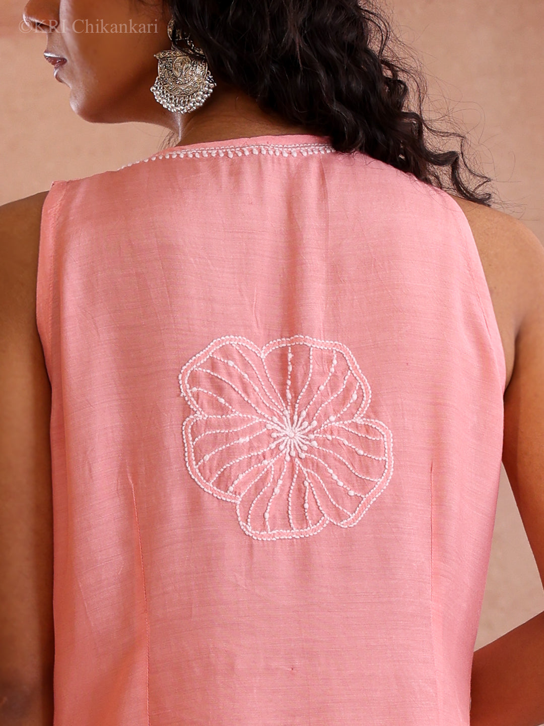 FARSHI CHIKANKARI PEACH MUSLIN KURTA
