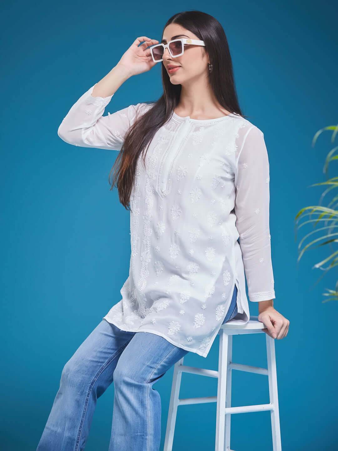 GUL Chikankari Georgette Top - KRI CHIKANKARI