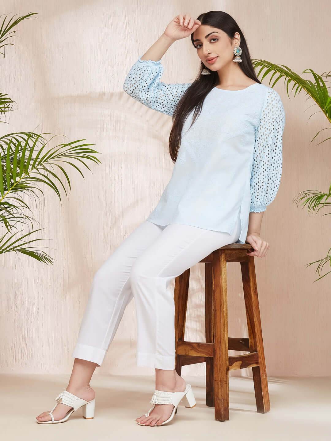 HAKOBA Chikankari Cotton Top - KRI CHIKANKARI