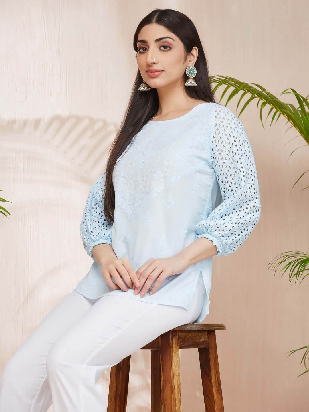 HAKOBA Chikankari Cotton Top - KRI CHIKANKARI