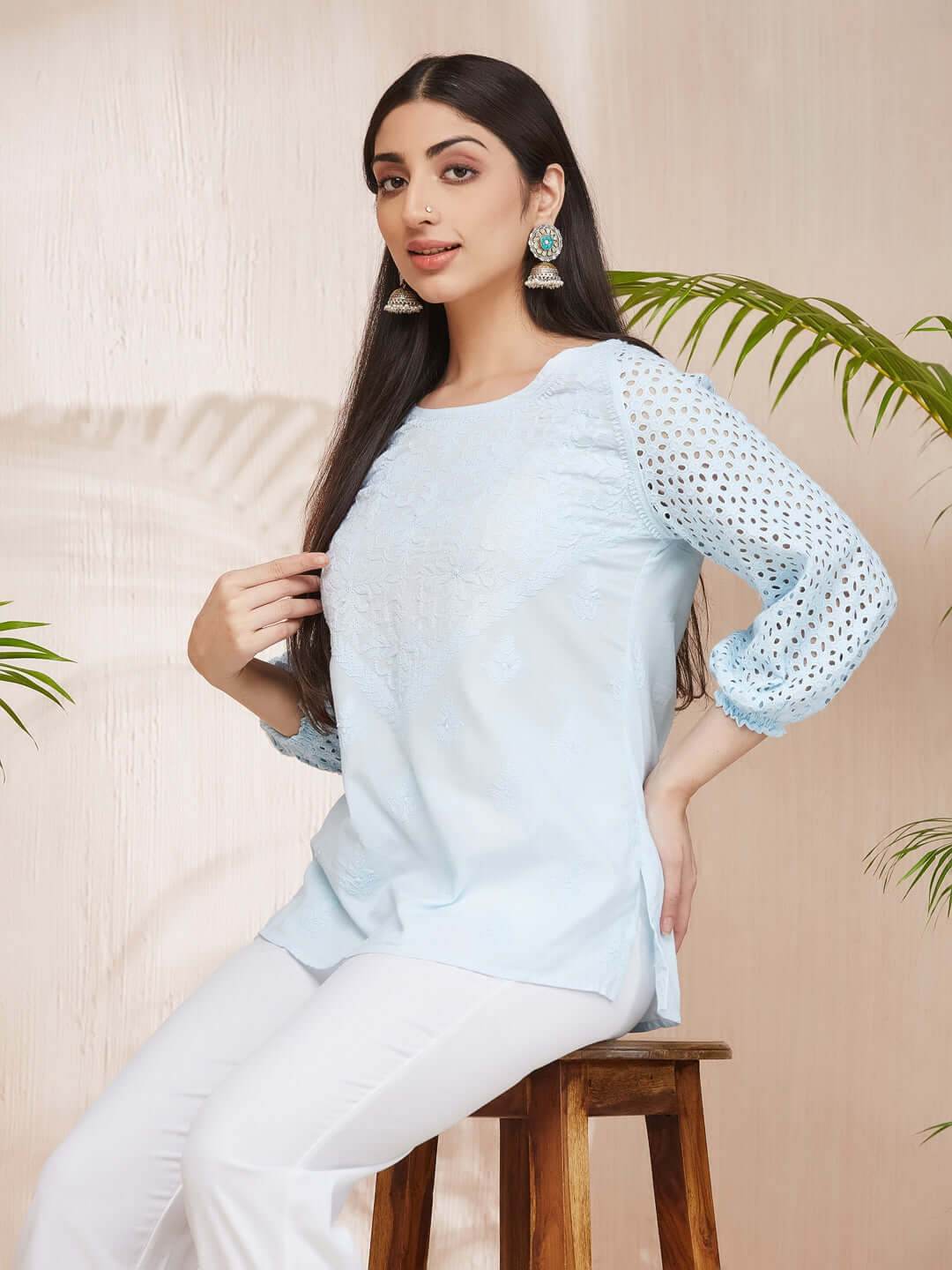 HAKOBA Chikankari Cotton Top - KRI CHIKANKARI