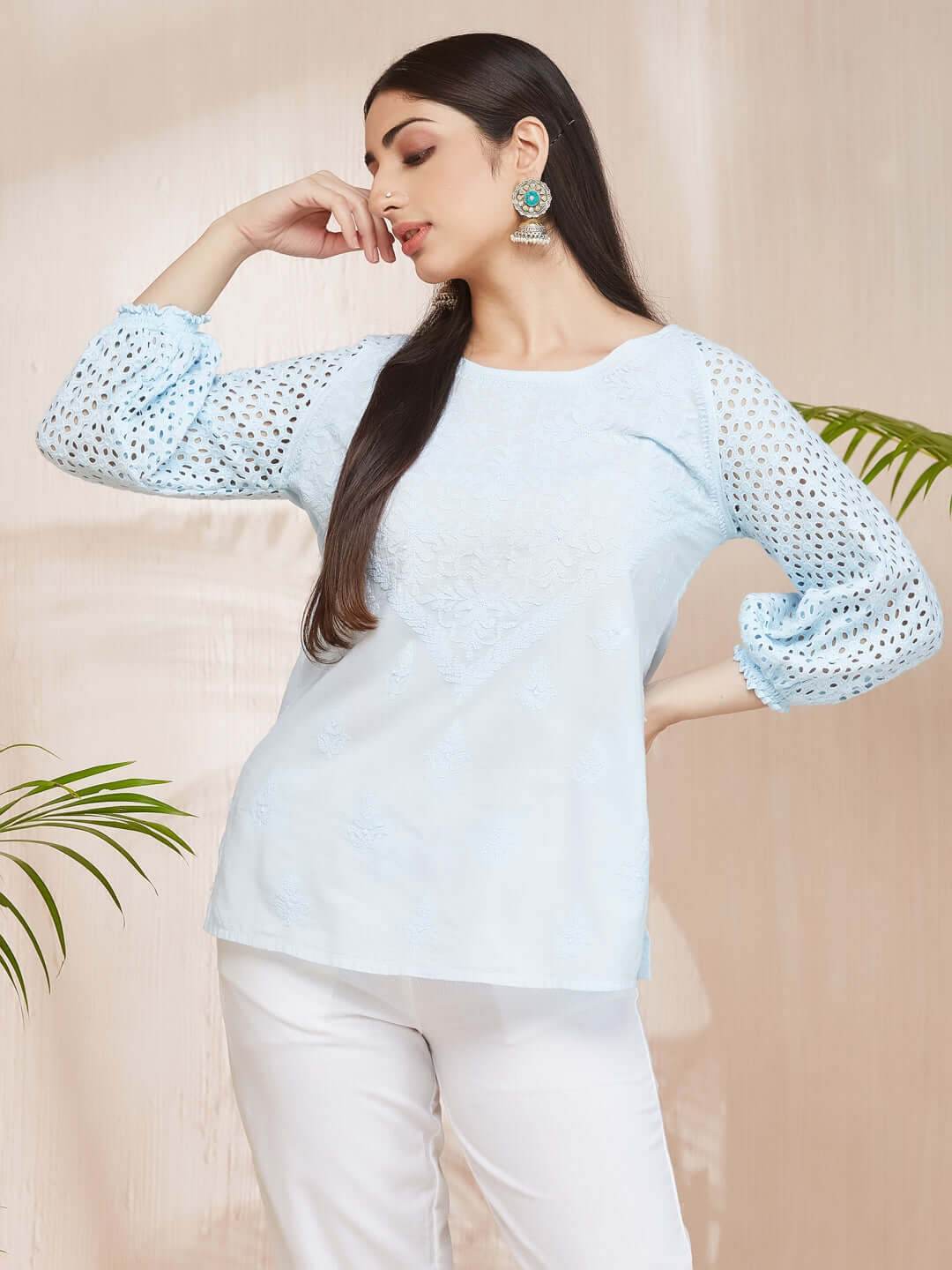 HAKOBA Chikankari Cotton Top - KRI CHIKANKARI