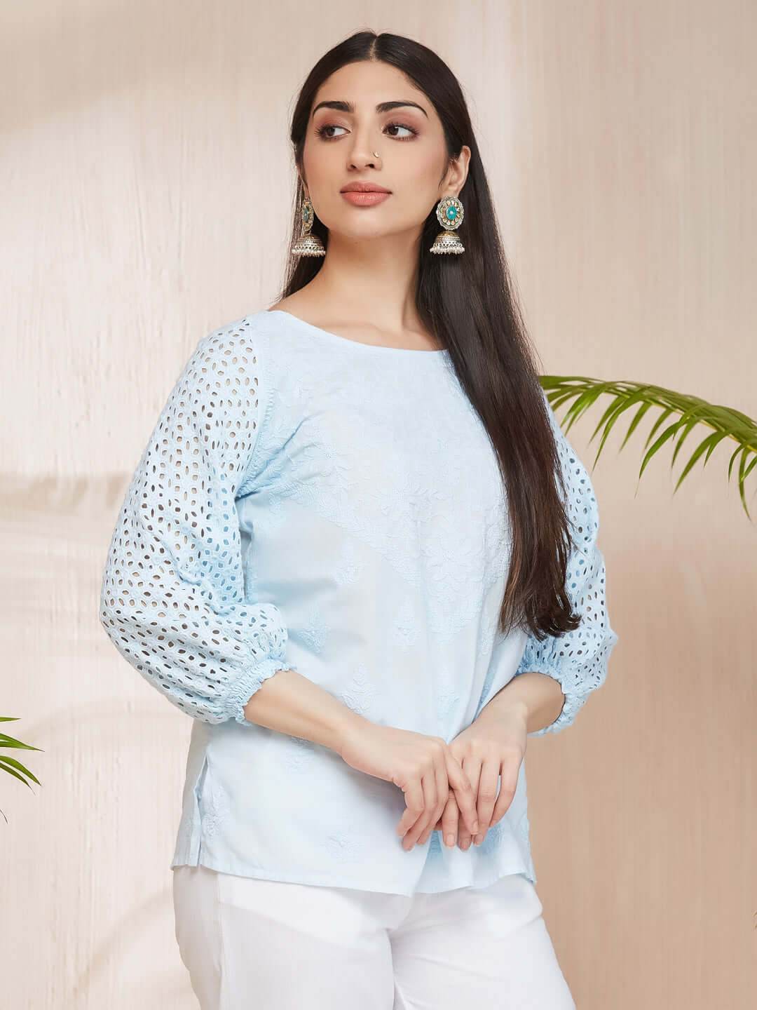 HAKOBA Chikankari Cotton Top - KRI CHIKANKARI