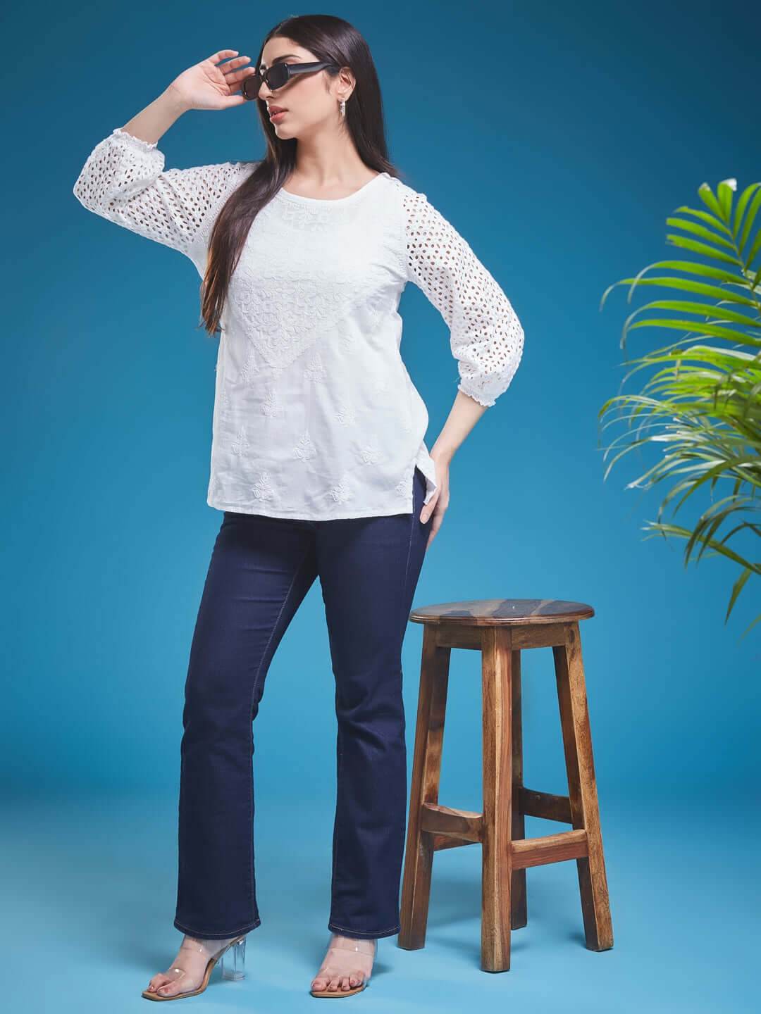 HAKOBA Chikankari Cotton Top - KRI CHIKANKARI