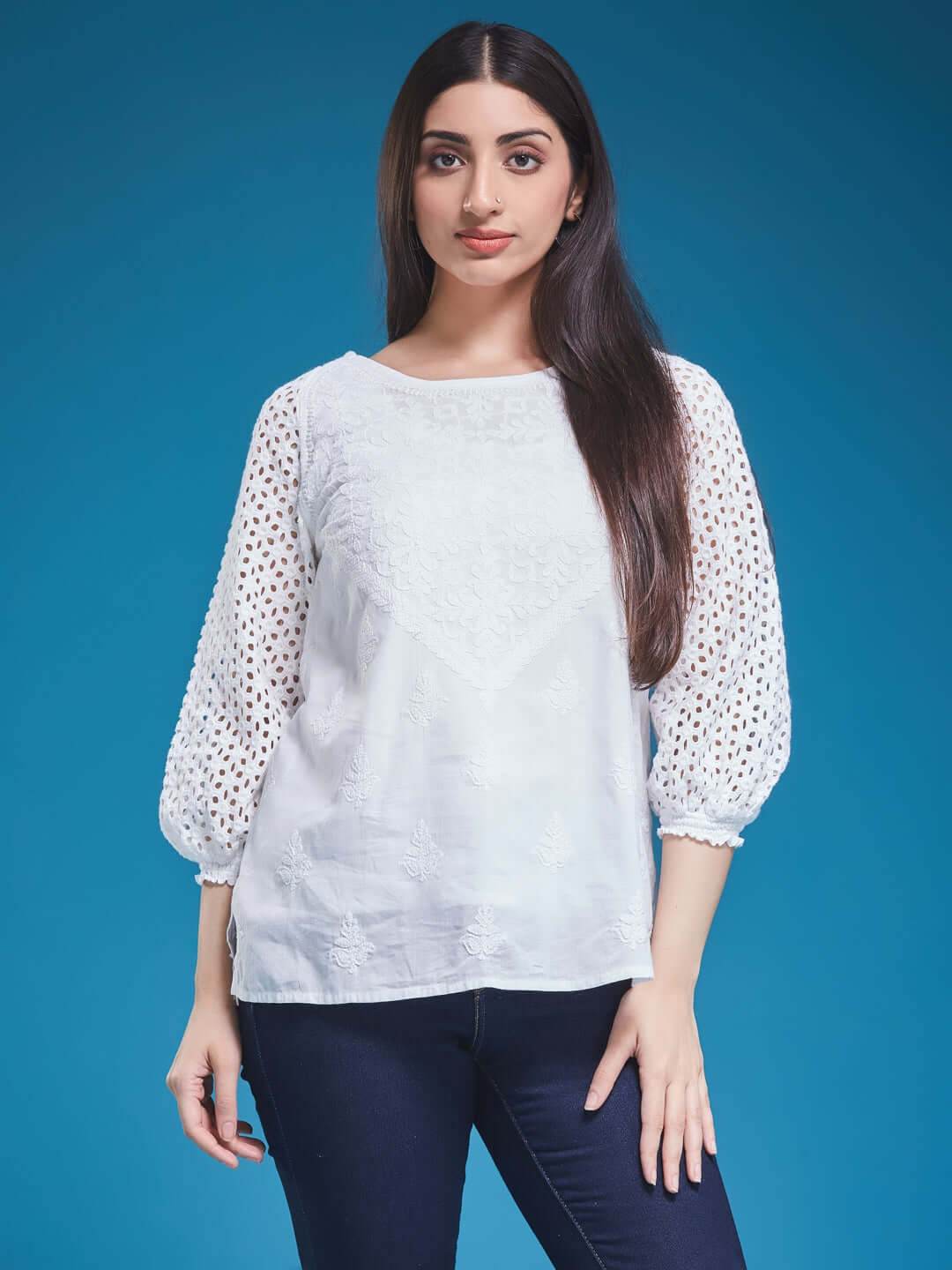 HAKOBA Chikankari Cotton Top - KRI CHIKANKARI
