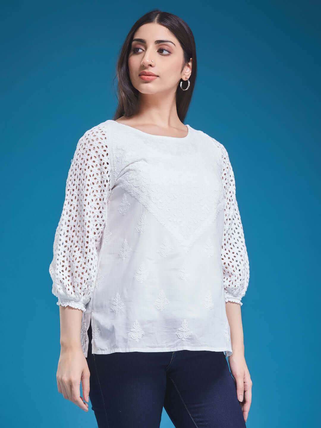 HAKOBA Chikankari Cotton Top - KRI CHIKANKARI