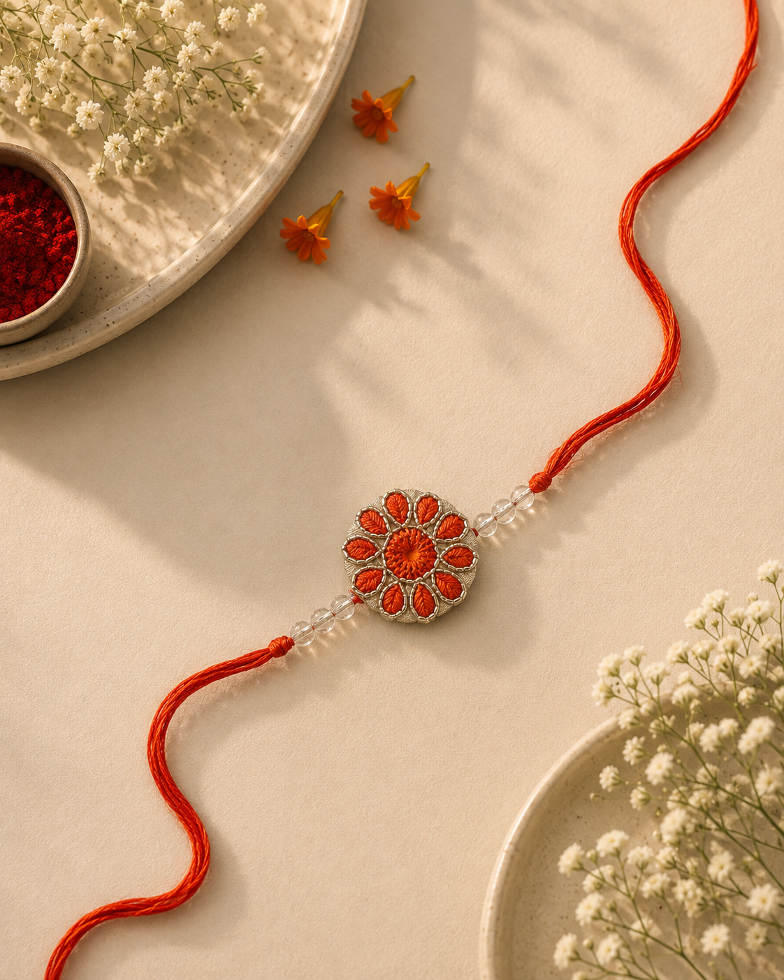 Chikankari Orange Rakhi