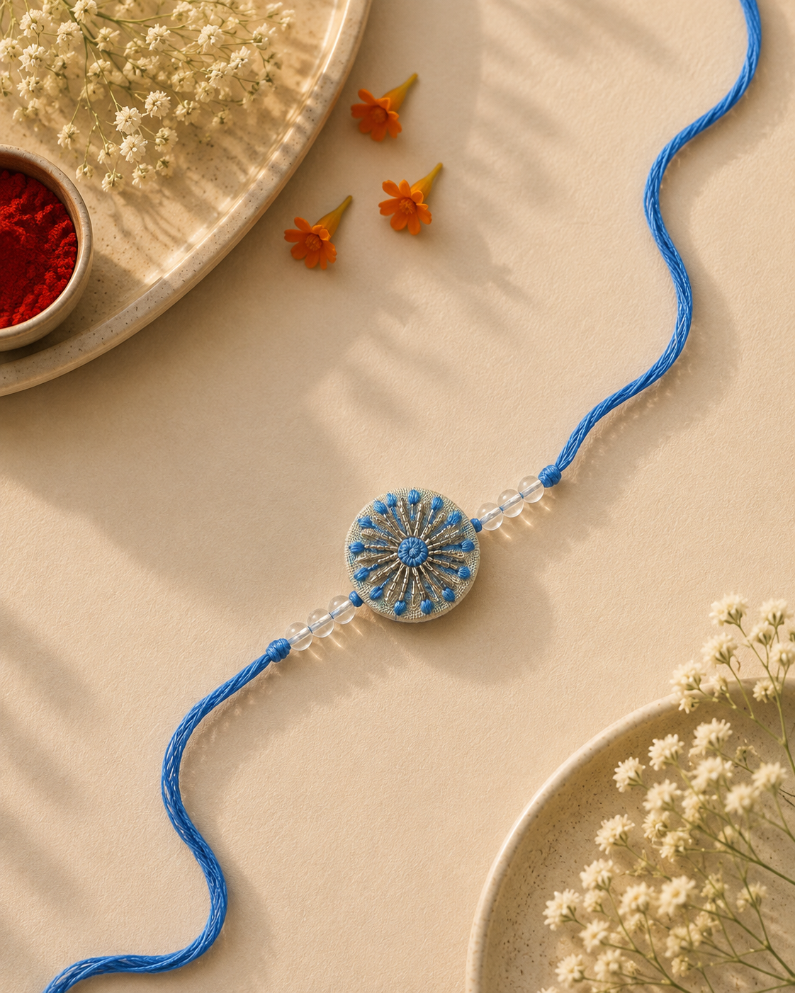 Chikankari Blue Rakhi