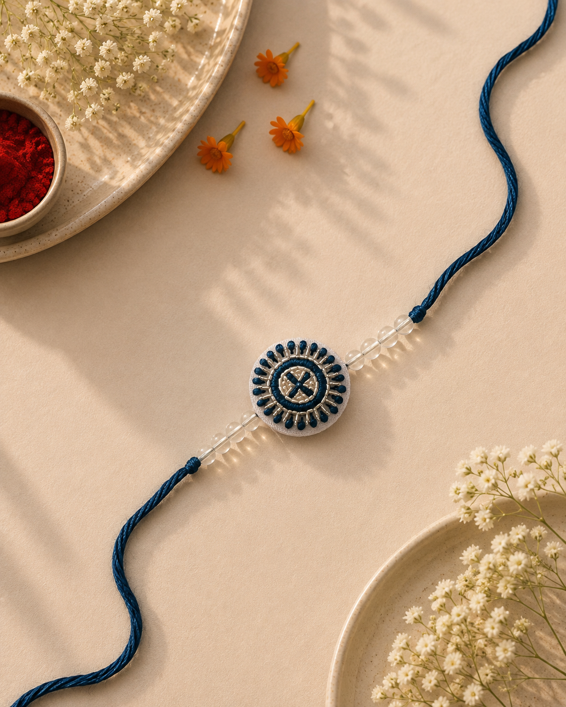 Chikankari Dark Blue Rakhi