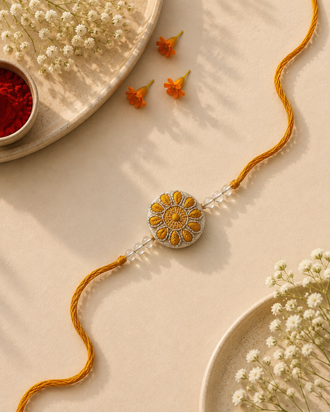 Chikankari Yellow Rakhi