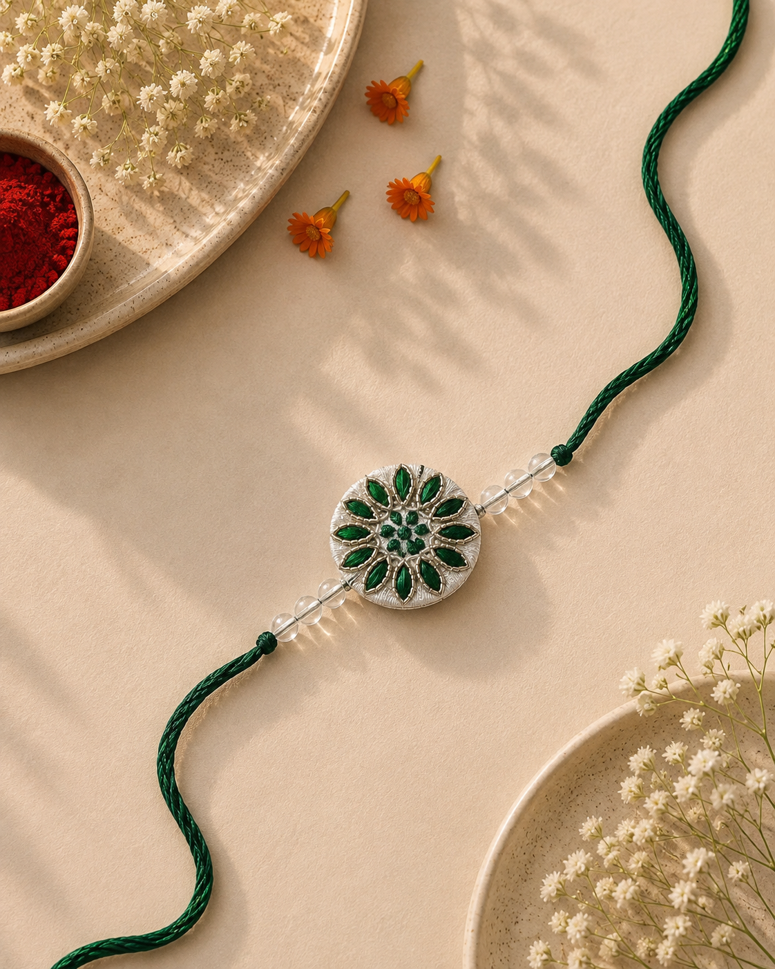 Chikankari Green Rakhi
