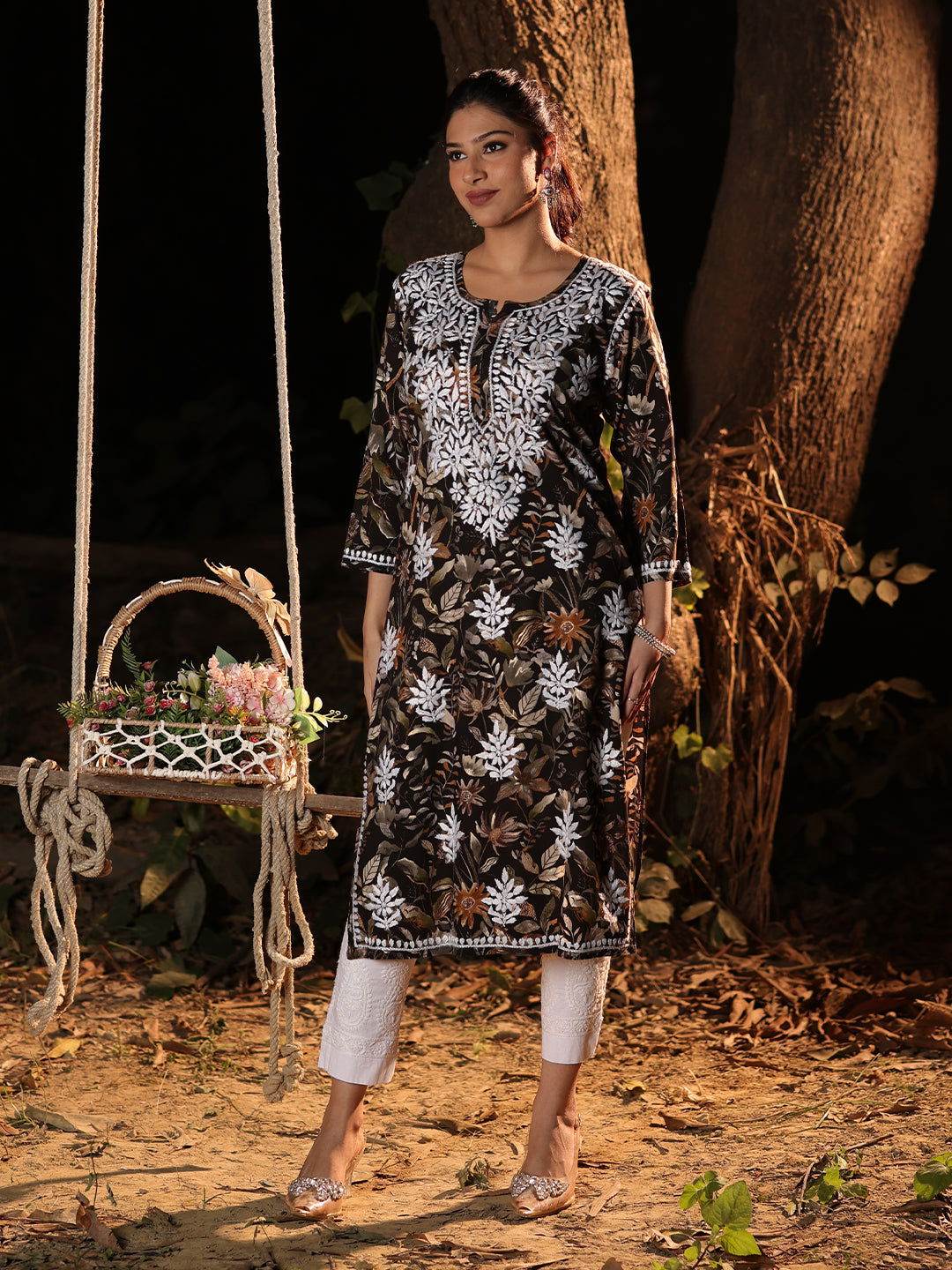 KANEEZ Chikankari Rayon Printed Kurta - KRI CHIKANKARI