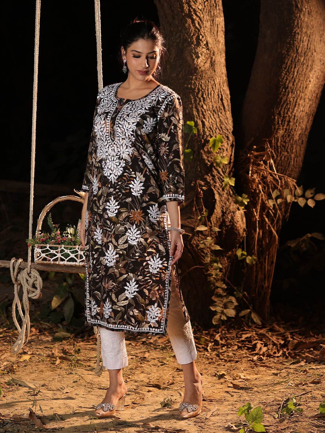 KANEEZ Chikankari Rayon Printed Kurta - KRI CHIKANKARI