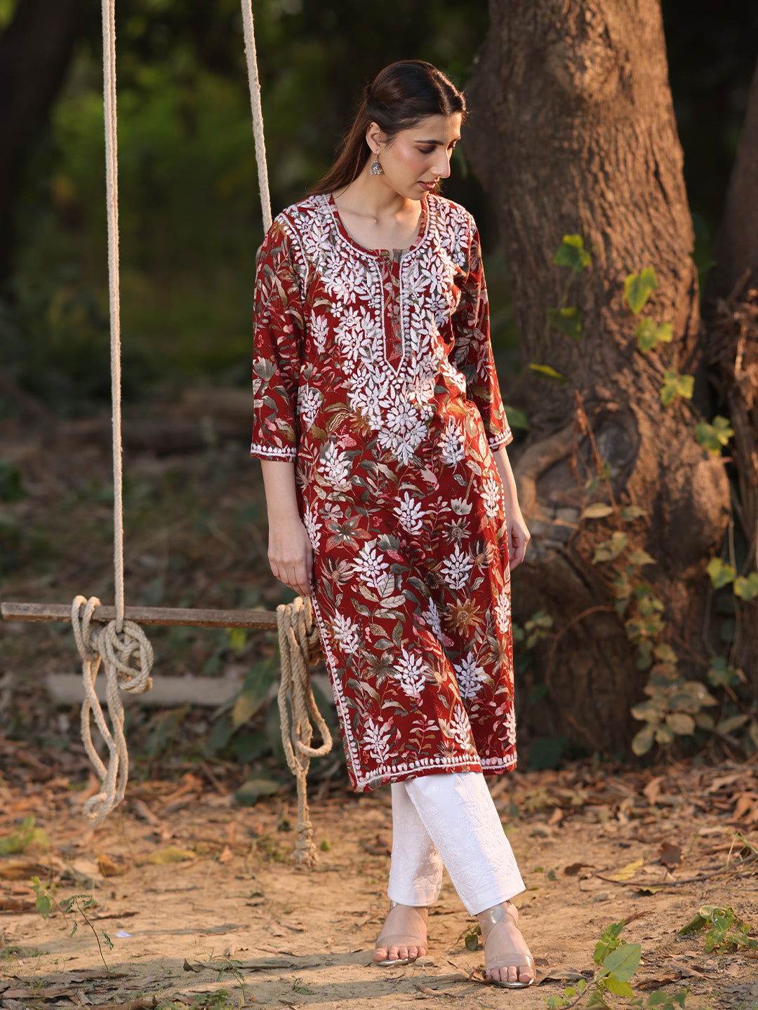 KANEEZ Chikankari Rayon Printed Kurta - KRI CHIKANKARI
